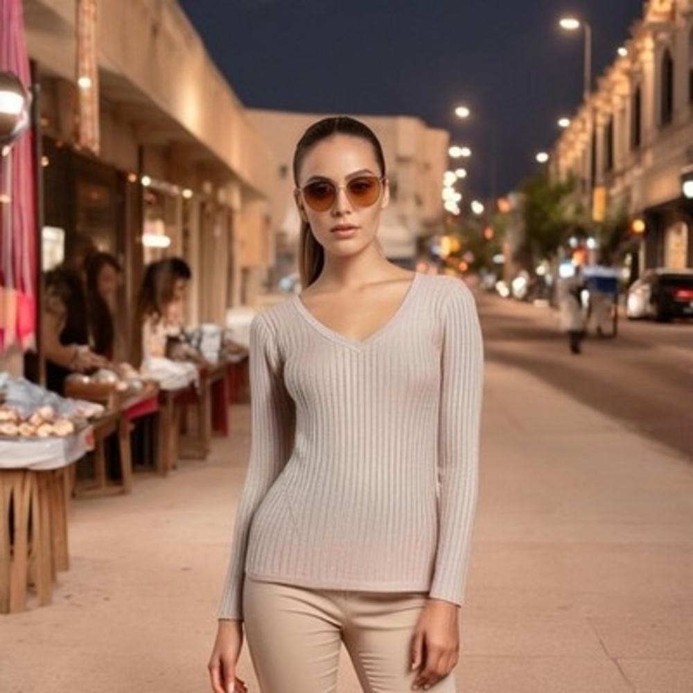 WHITE HOUSE BLACK MARKET Women Sweater S Pink Metallic Ribbed V Neck Pullover VG
